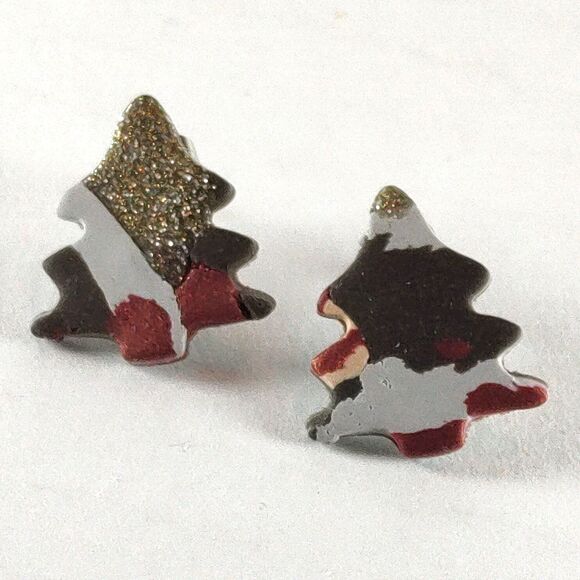 Holiday Christmas Tree Stud Post Earrings Multicolor Camo Gold Glitter Seasonal - Picture 3 of 13